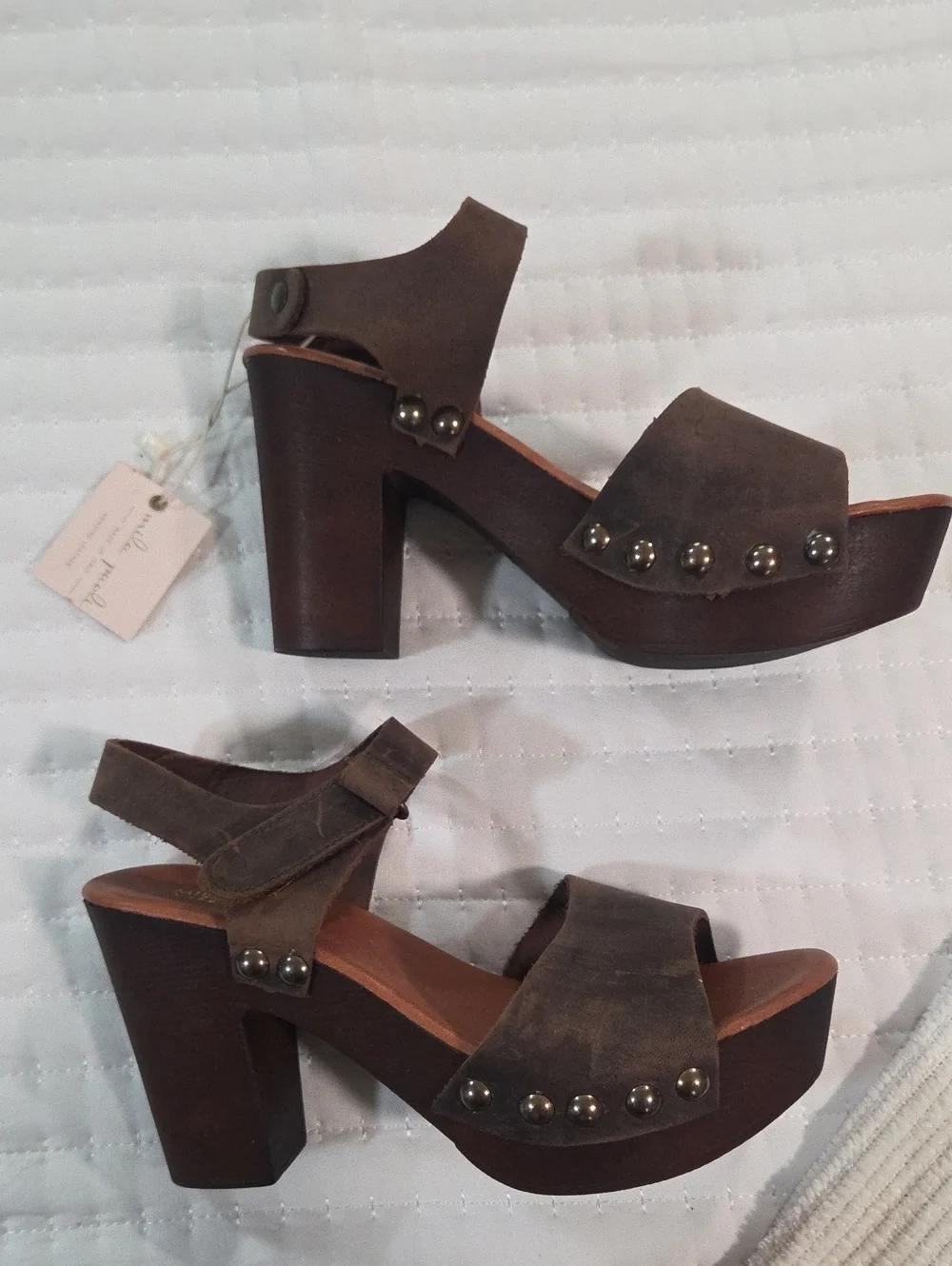 Mila Paoli Genuine Italian Leather Brown Studded Platform Sandals